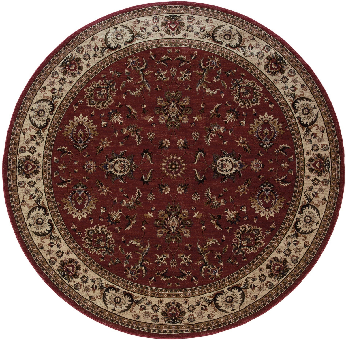 574173 6 ft. Red & Ivory Oriental Round Rug