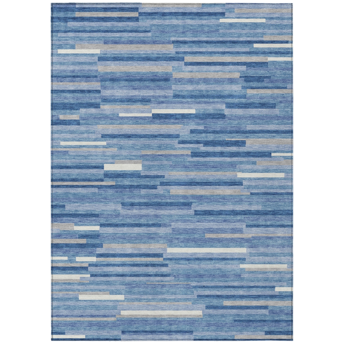 Sky Blue Gray & Ivory Striped Area Rug - 3 x 5 ft - Washable - UV Resistant