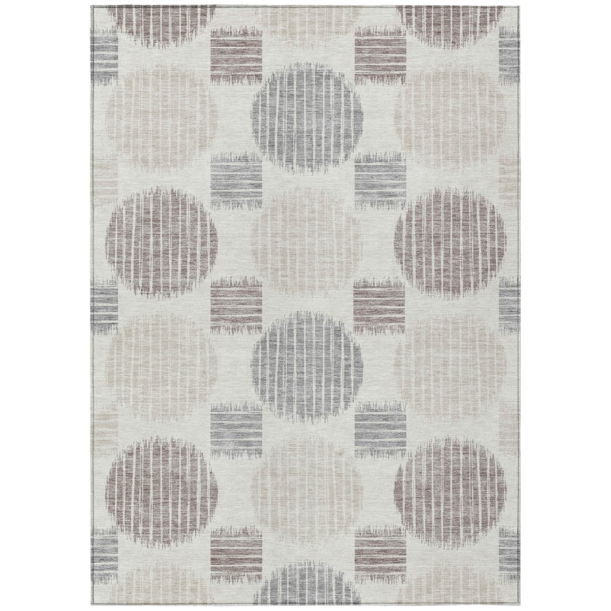 593601 5 x 8 ft. Ivory, Brown & Gray Geometric Washable Indoor & Outdoor Rectangle Area Rug