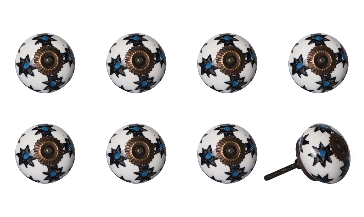 544406 Black & White Ceramic & Metal Drawer Pull Knobs - Set of 8