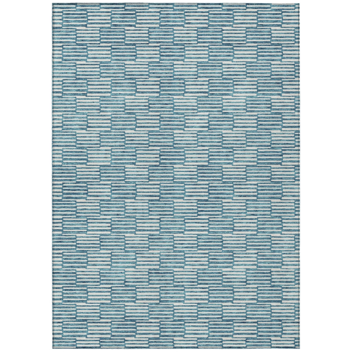 595037 3 x 5 ft. Teal Blue & Ivory Geometric Washable Indoor & Outdoor Rectangle Area Rug