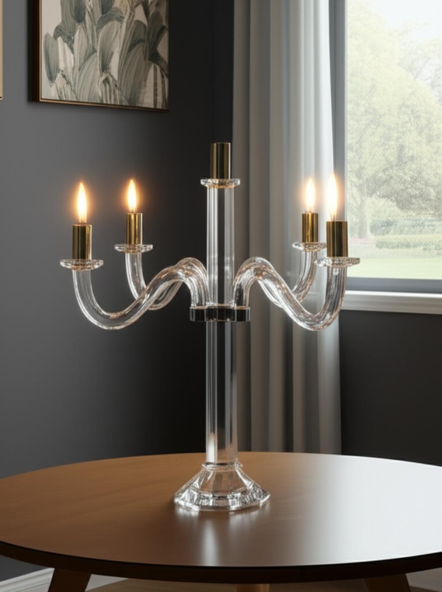 Picture of HomeRoots 590251 20 in. Clear Silver & Gold Crystal Tabletop Candelabra Candle Holder