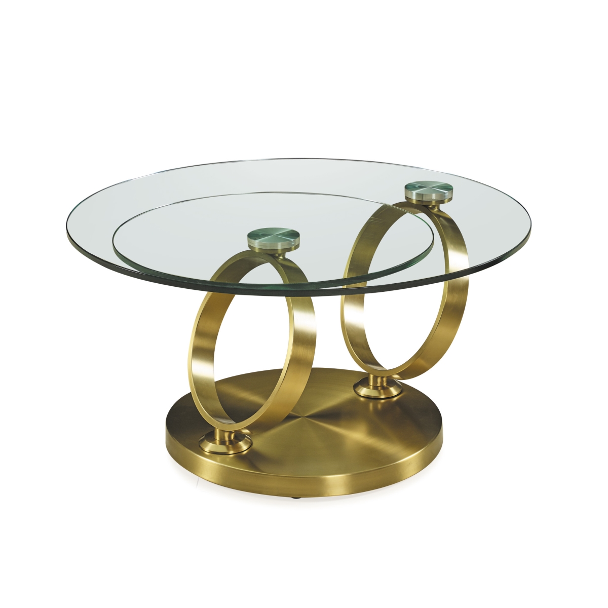 554291 32 in. Clear & Gold Glass & Metal Round Abstract Coffee Table