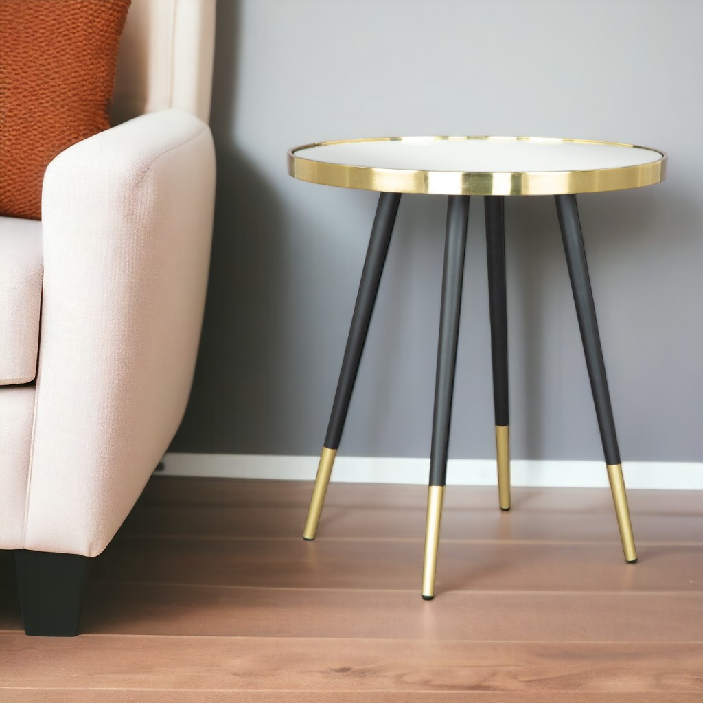 556512 20 in. Gold & Black Mirrored Glass & Iron Round End Table