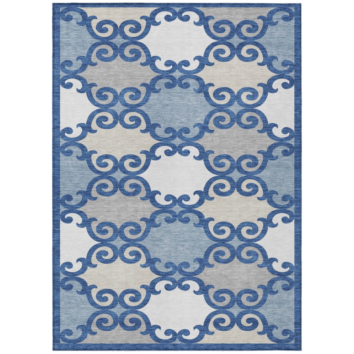 592035 3 x 5 ft. Navy Blue, Gray & Ivory Trellis Washable Indoor & Outdoor Rectangle Area Rug