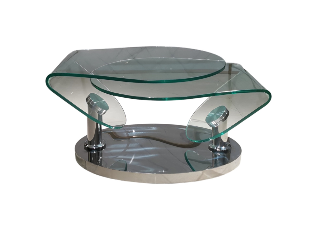 554294 30 in. Clear & Silver Glass & Metal Oval Abstract Coffee Table