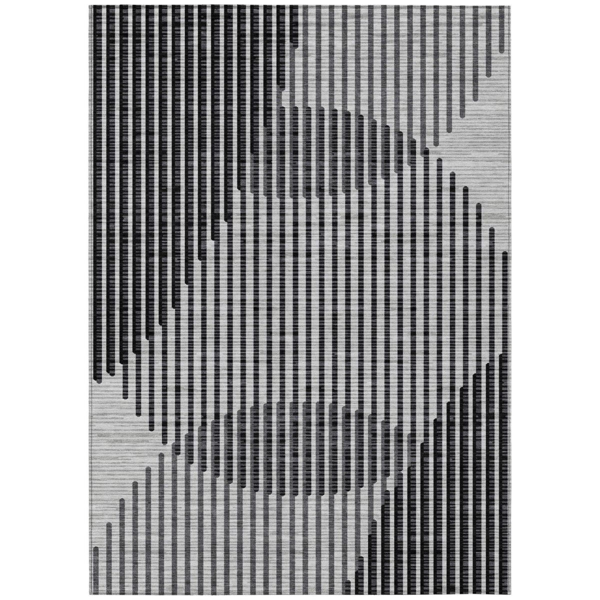 597638 5 x 8 ft. Gray & Black Geometric Washable Indoor & Outdoor Rectangle Area Rug