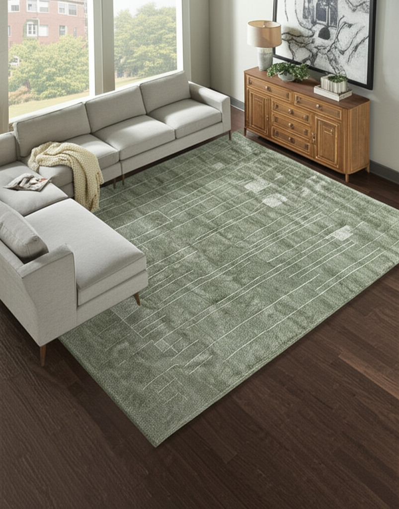 617265 8 x 10 ft. Green & Ivory Abstract Hand Knotted Rectangle Area Rug