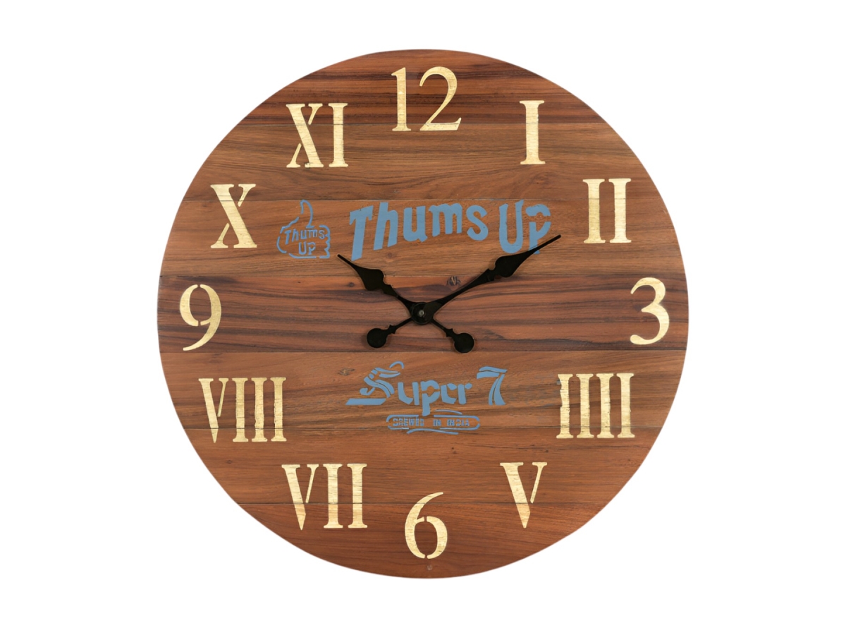 554637 24 in. Brown Solid Wood Silent Analog Round Wall Clock