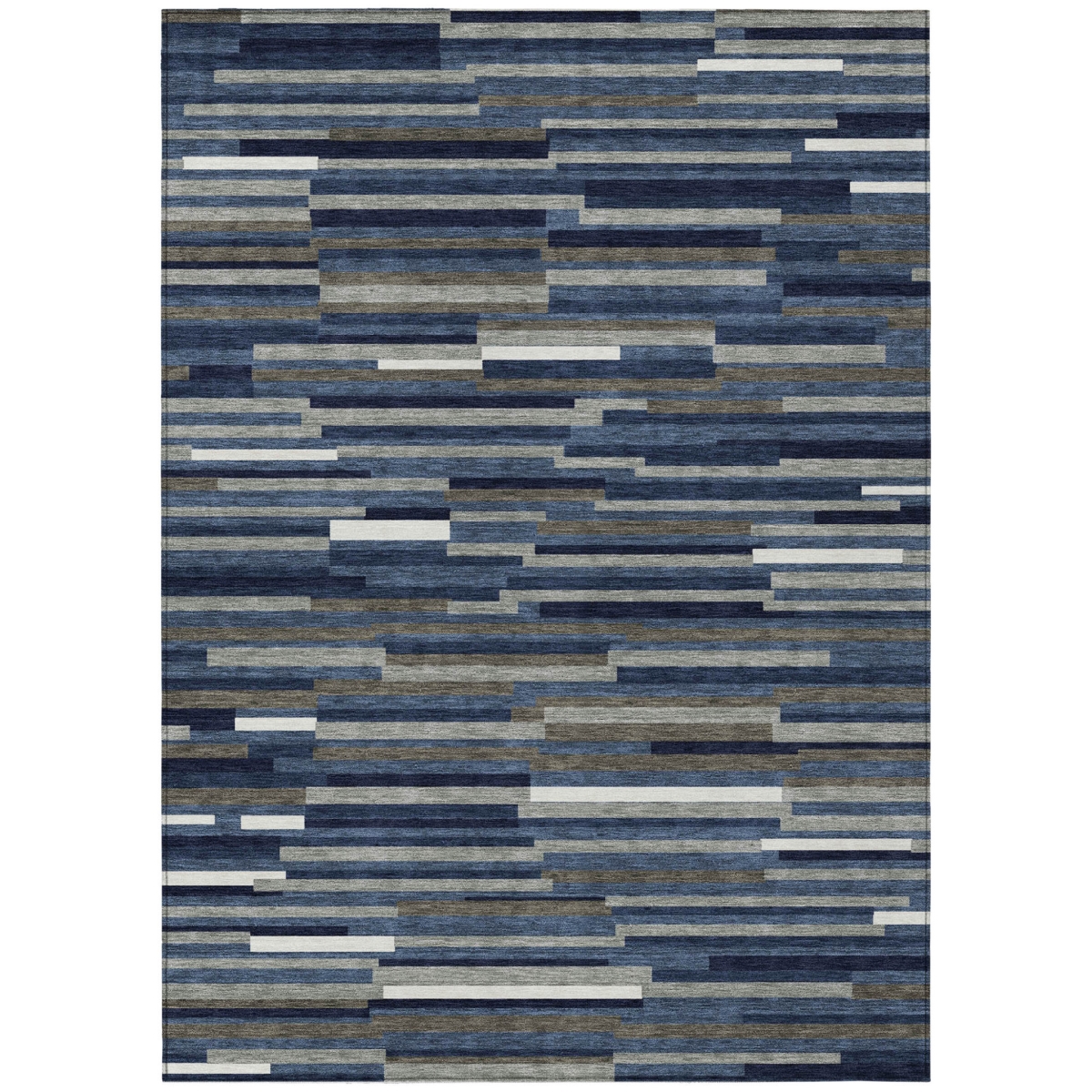 593124 9 x 12 ft. Navy Blue, Gray & Ivory Striped Washable Indoor & Outdoor Rectangle Area Rug