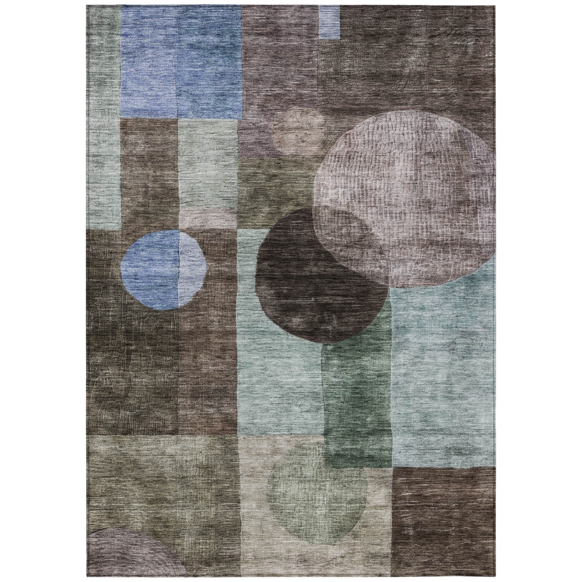 604310 9 x 12 ft. Brown, Blue & Green Geometric Washable Indoor & Outdoor Rectangle Area Rug