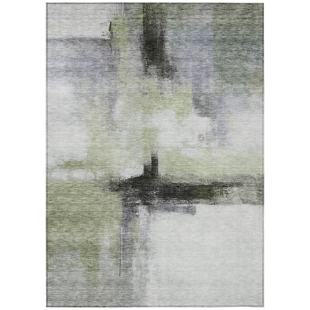 603656 8 x 10 ft. Sage, Black & Gray Abstract Washable Indoor & Outdoor Rectangle Area Rug