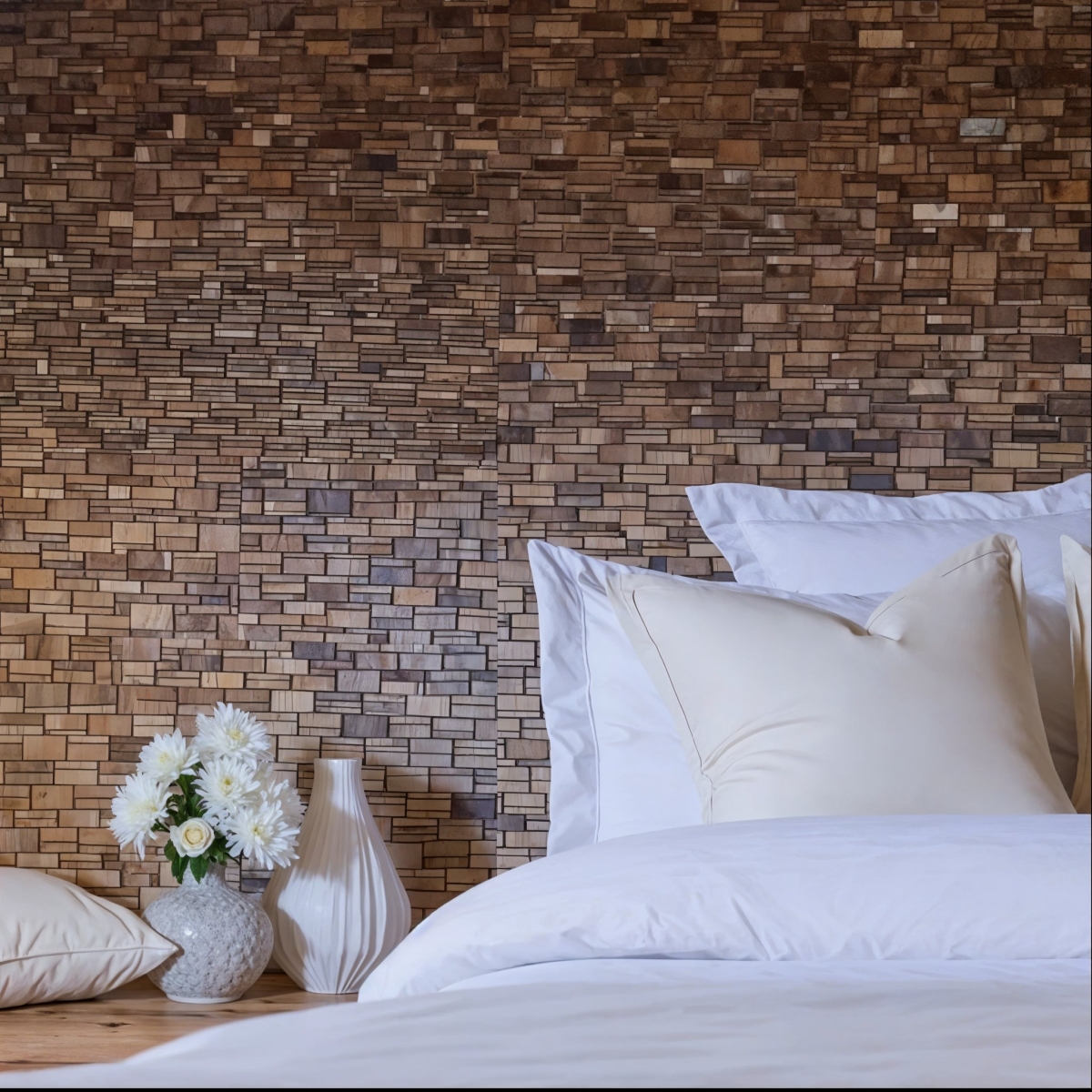 Picture of HomeRoots 617487 Brown 3D Embossed Teak Reclaimed Wood Decorative Wall Panel