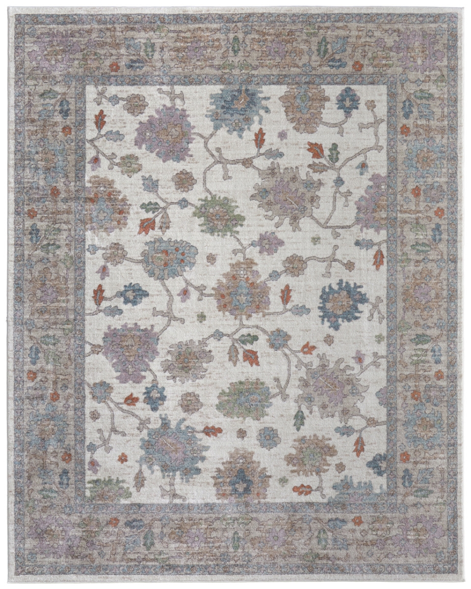 617300 2 x 3 ft. Ivory, Brown & Blue Floral Distressed Rectangle Area Rug