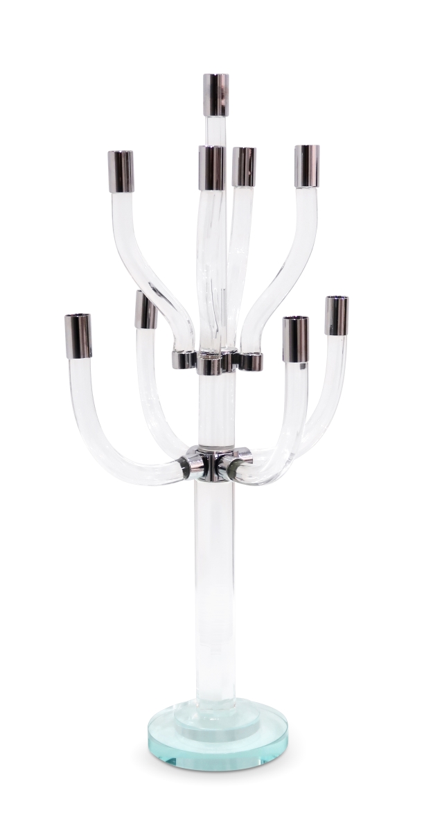 Picture of HomeRoots 590252 23 in. Clear & Silver Crystal Tabletop Candelabra Candle Holder