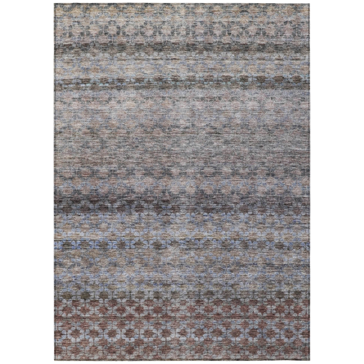605687 3 x 5 ft. Brown, Black & Brick Red Striped Washable Indoor & Outdoor Rectangle Area Rug