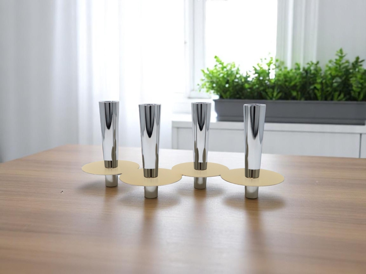 Picture of HomeRoots 590233 6 in. Silver & Gold Stainless Steel Tabletop Four Light Taper Candle Holder