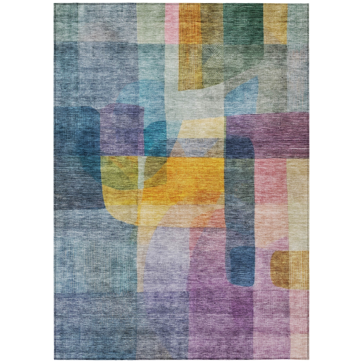 604282 3 x 5 ft. Blue, Green & Purple Abstract Washable Indoor & Outdoor Rectangle Area Rug