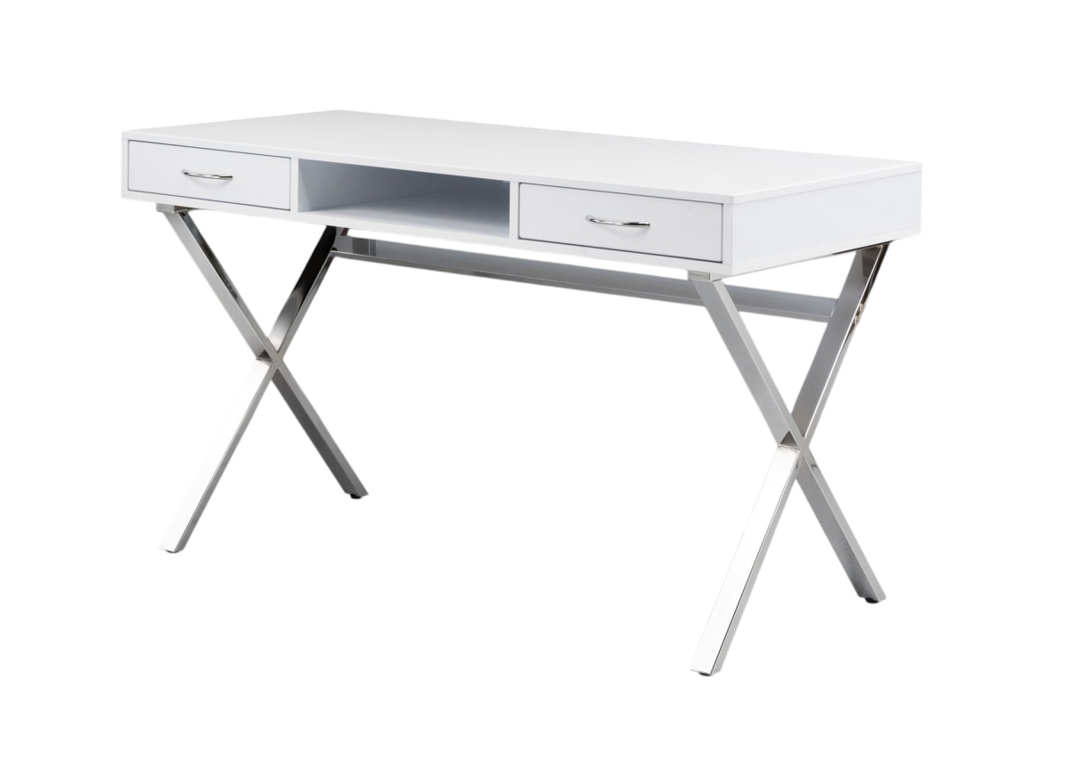 554209 47 in. White & Silver Wood & Metal Computer Desk with Two Drawers