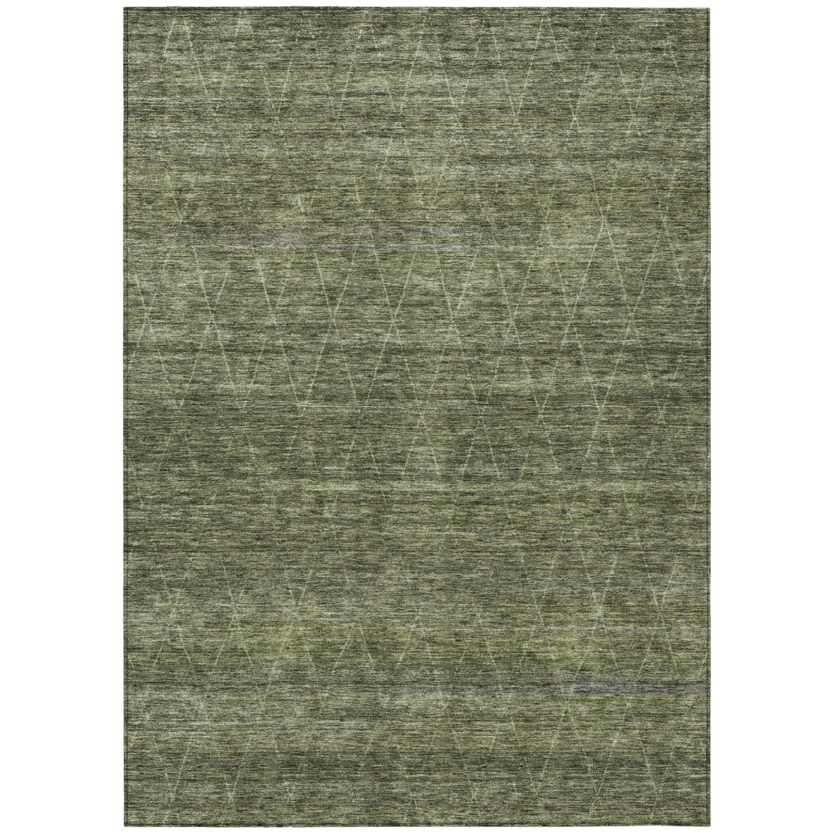 605597 5 x 8 ft. Olive Green & Ivory Geometric Washable Indoor & Outdoor Rectangle Area Rug