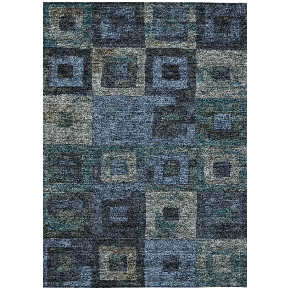 605020 5 x 8 ft. Blue, Gray & Charcoal Geometric Washable Indoor & Outdoor Rectangle Area Rug