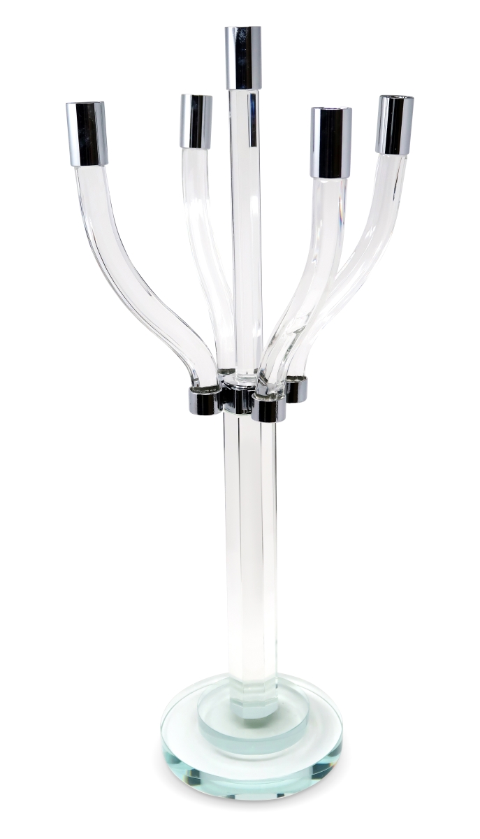Picture of HomeRoots 590247 20 in. Clear & Silver Crystal Tabletop Contempo Candelabra Candle Holder