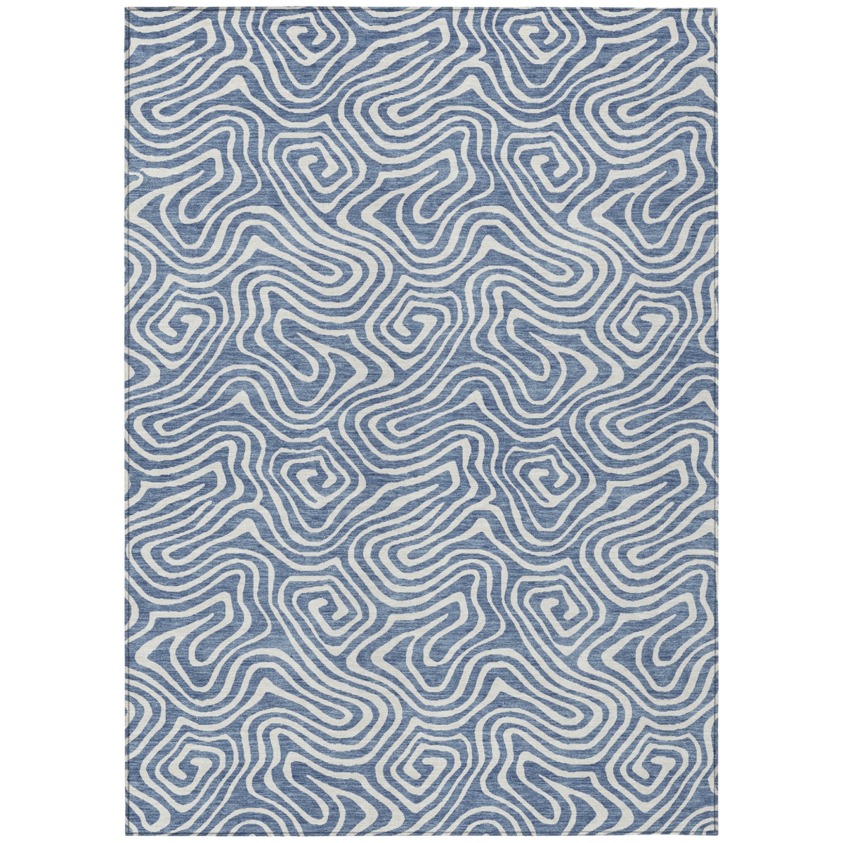 599710 9 x 12 ft. Denim Blue & Ivory Abstract Washable Indoor & Outdoor Rectangle Area Rug
