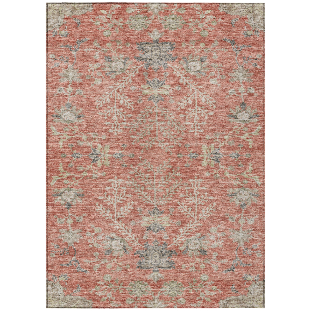 605471 9 x 12 ft. Coral, Charcoal & Gray Floral Washable Indoor & Outdoor Rectangle Area Rug
