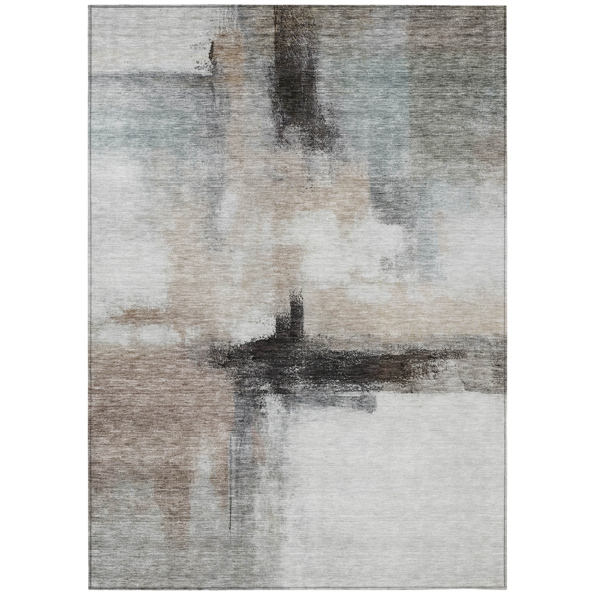 603648 5 x 8 ft. Brown, Black & Gray Abstract Washable Indoor & Outdoor Rectangle Area Rug