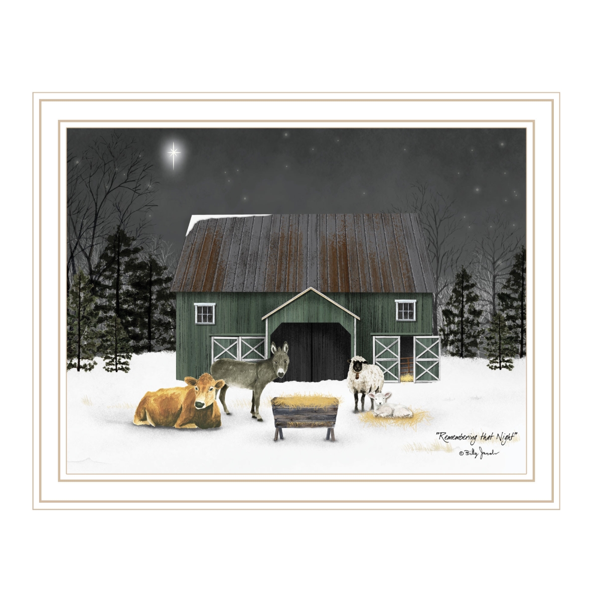 572040 Remembering the Night Christmas Manger White Framed Wall Art
