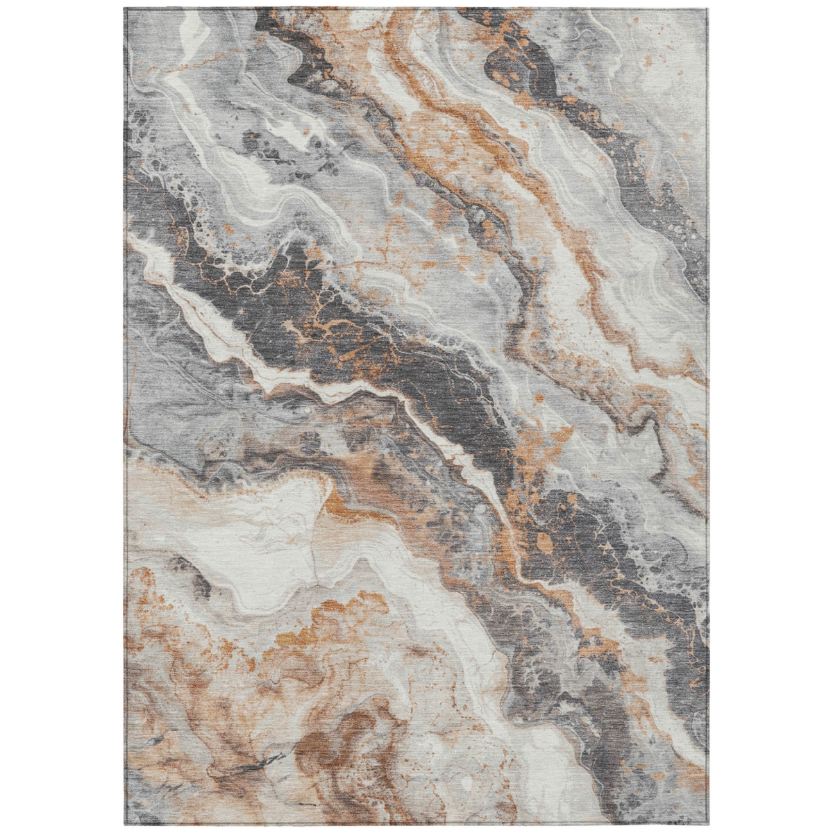618435 10 x 14 ft. Silver & Copper Abstract Washable Indoor & Outdoor Rectangle Area Rug