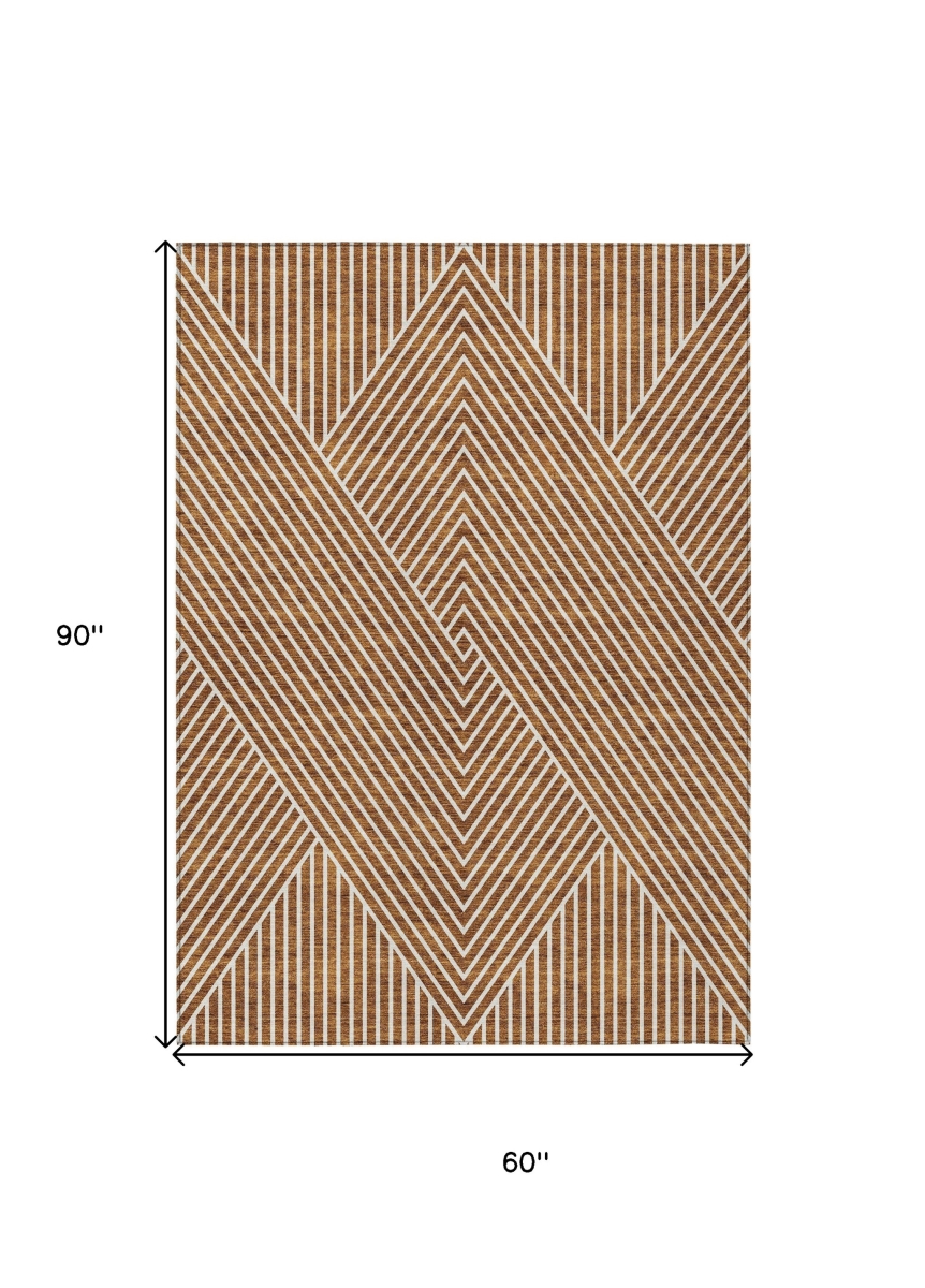 612155 5 x 8 ft. Terra Cotta & Ivory Geometric Washable Indoor & Outdoor Rectangle Area Rug