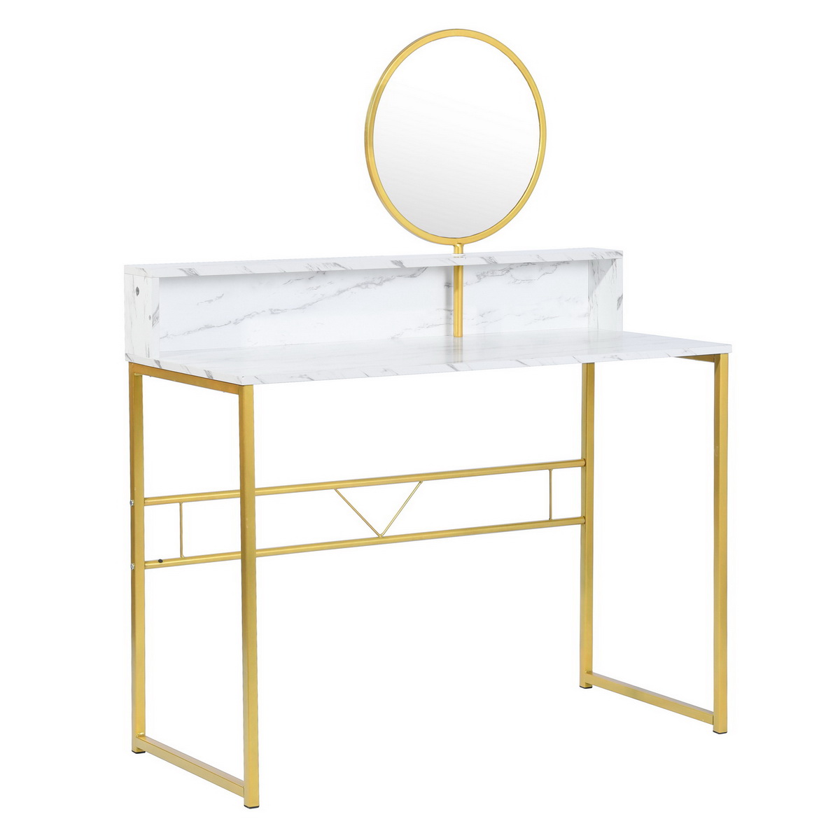 Picture of HomeRoots 568240 41 in. White & Gold Faux Marble & Steel Vanity Table with Mirror