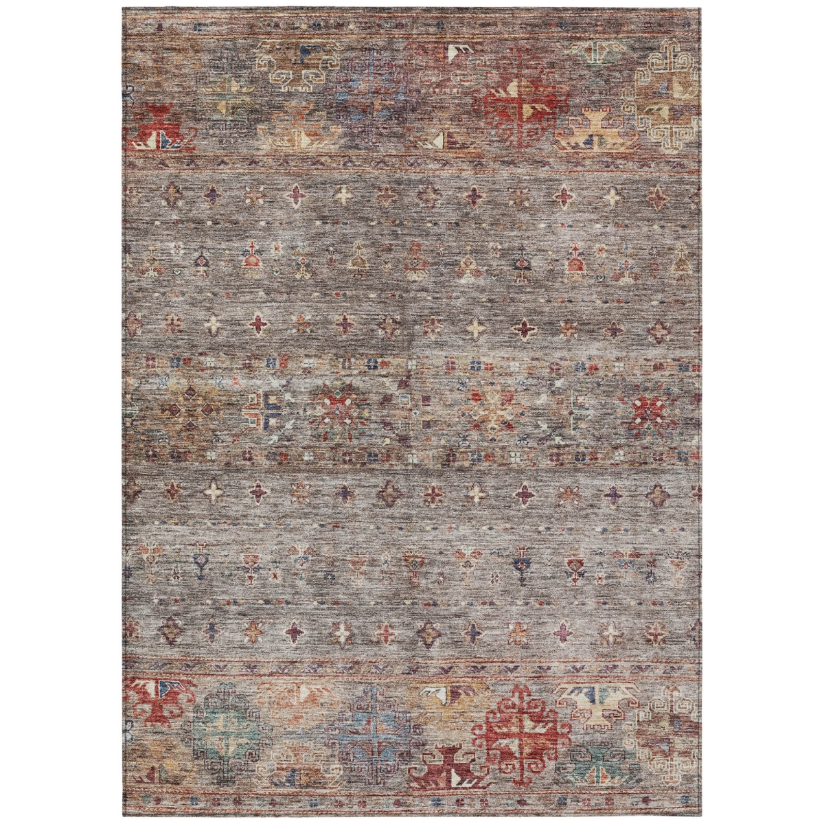 Floral Area Rug - Gray Tan & Terra Cotta - 3 x 5 ft - Machine Washable