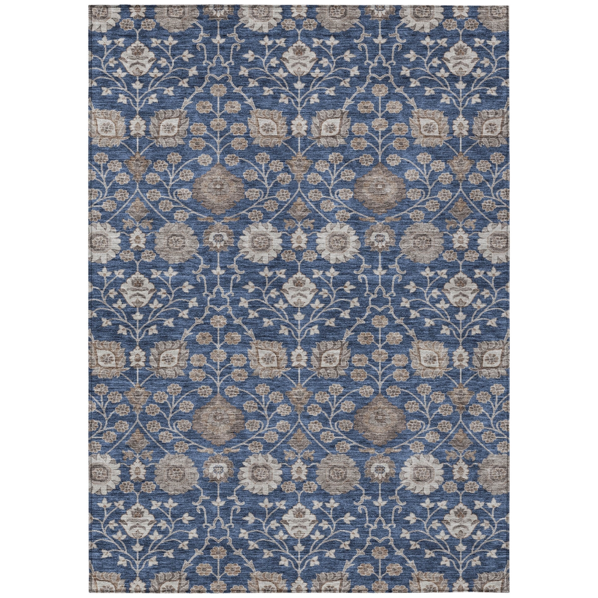 605434 8 x 10 ft. Navy Blue, Brown & Beige Floral Washable Indoor & Outdoor Rectangle Area Rug
