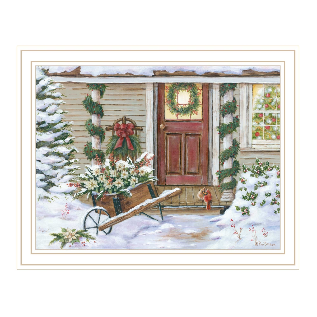 572092 Decorated Holiday Porch White Framed Wall Art
