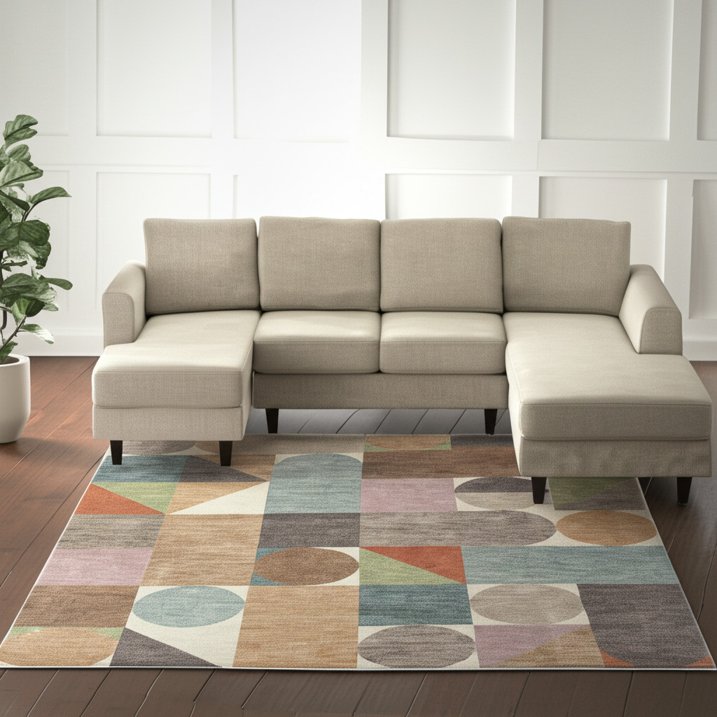 617173 8 x 10 ft. Ivory, Brown & Blue Checkered Rectangle Area Rug