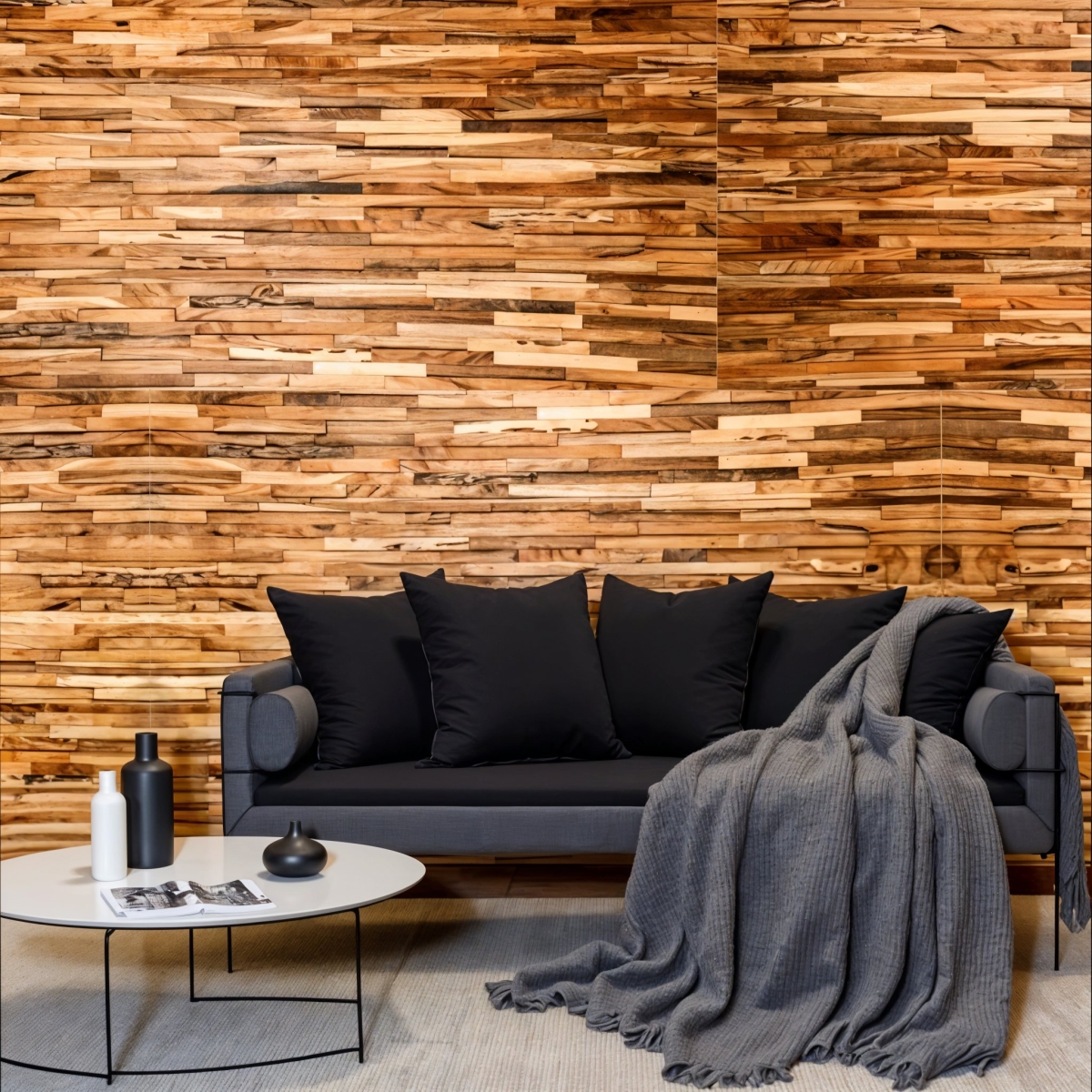 Picture of HomeRoots 617482 Brown 3D Embossed Geometric Teak Reclaimed Wood Decorative Wall Panels