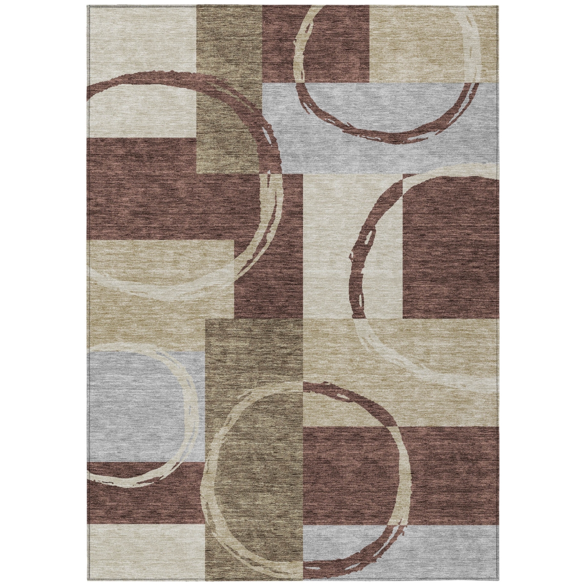 612564 5 x 8 ft. Brown & Ivory Geometric Washable Indoor & Outdoor Rectangle Area Rug