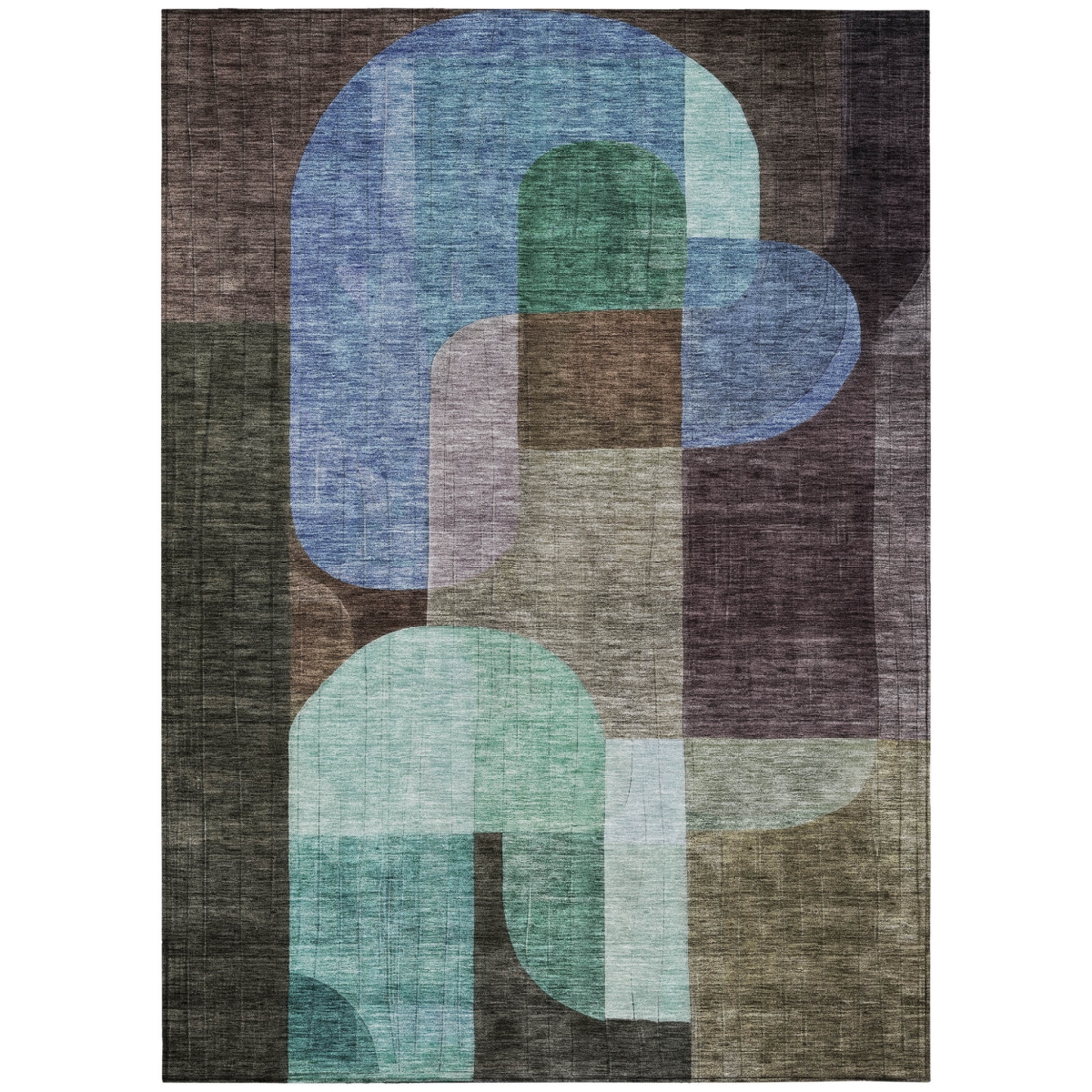 604475 10 x 14 ft. Brown, Blue & Green Abstract Washable Indoor & Outdoor Rectangle Area Rug