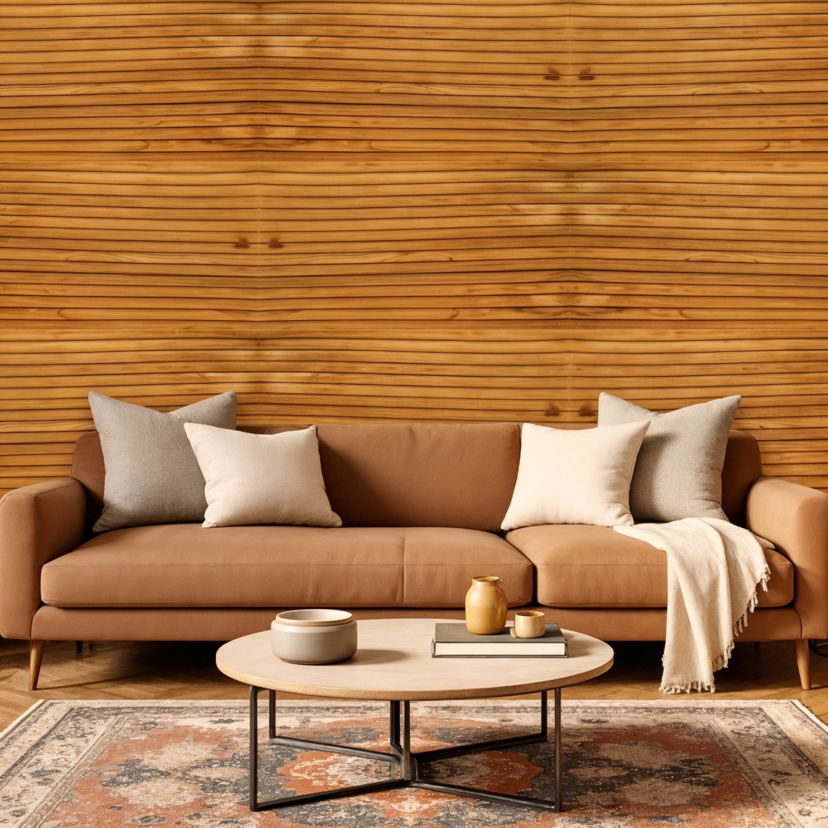 Picture of HomeRoots 617486 Brown 3D Embossed Striped Teak Reclaimed Wood Decorative Wall Panels