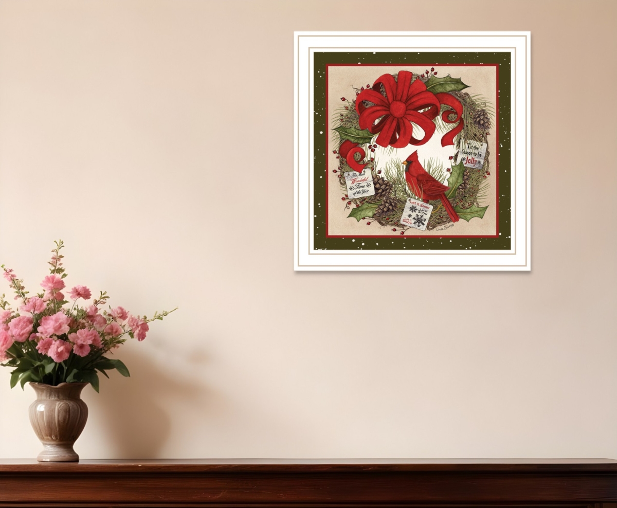 572022 Cardinal Wreath White Framed Wall Art