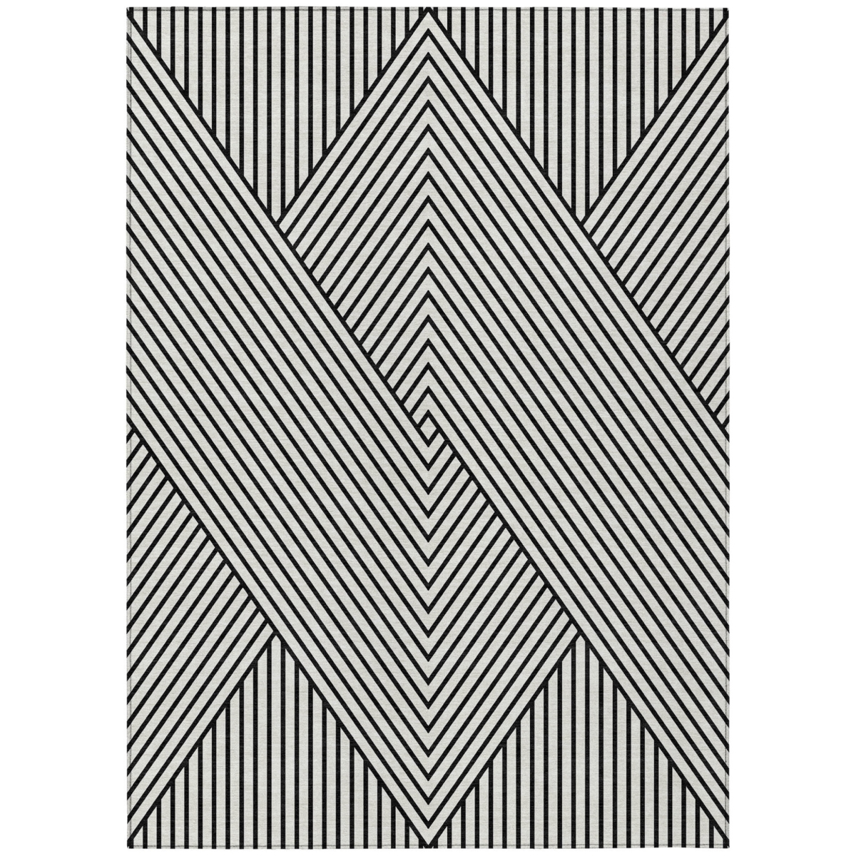 Geometric Washable Area Rug - White & Black - 3 x 5 ft - Indoor/Outdoor Use