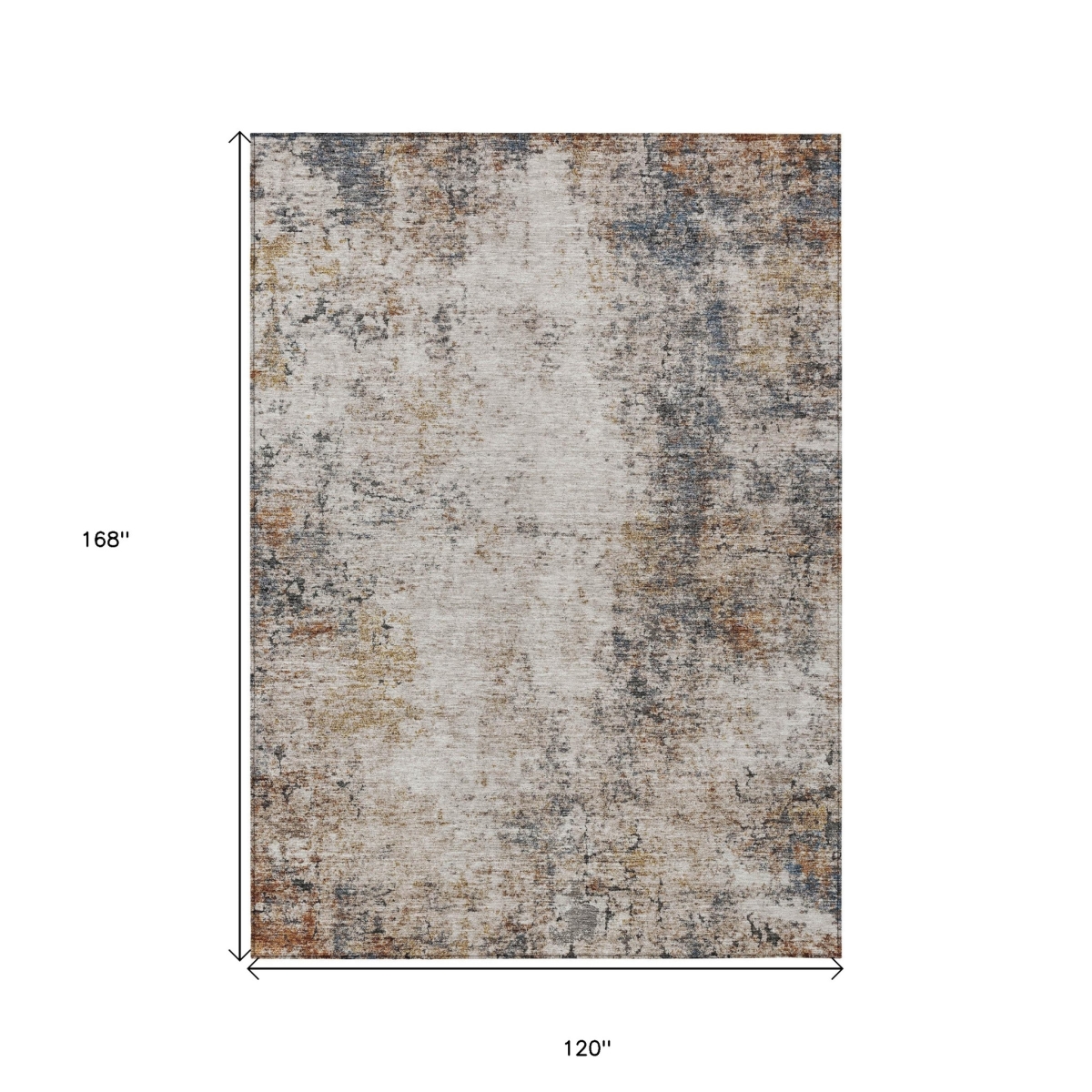 605848 10 x 14 ft. Ivory, Blue & Copper Abstract Washable Indoor & Outdoor Rectangle Area Rug
