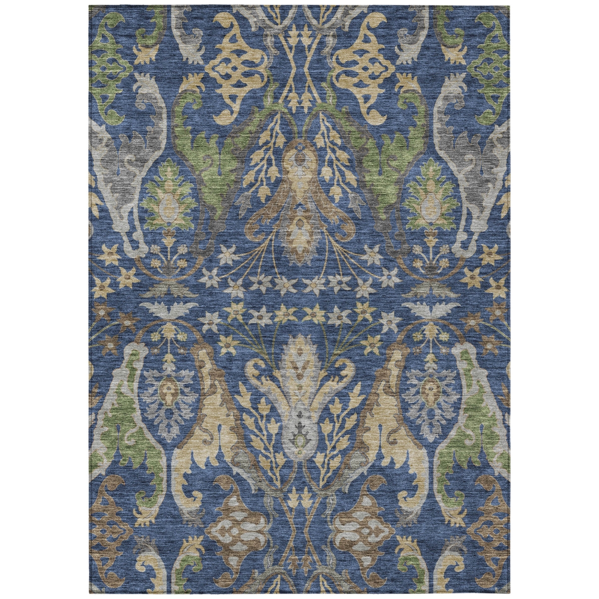 605290 5 x 8 ft. Navy Blue, Green & Brown Floral Washable Indoor & Outdoor Rectangle Area Rug