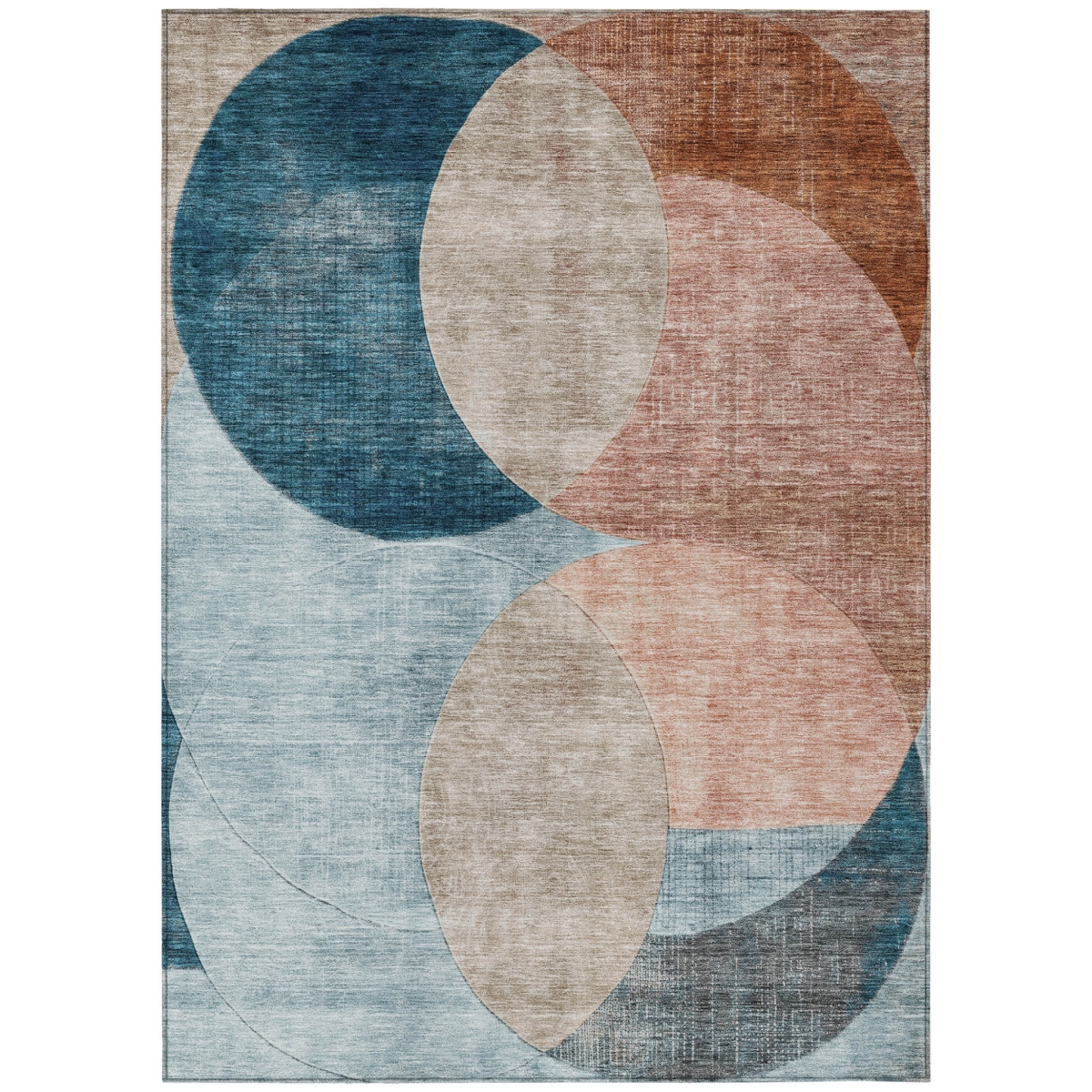 604935 3 x 5 ft. Rust, Beige & Teal Blue Geometric Washable Indoor & Outdoor Rectangle Area Rug