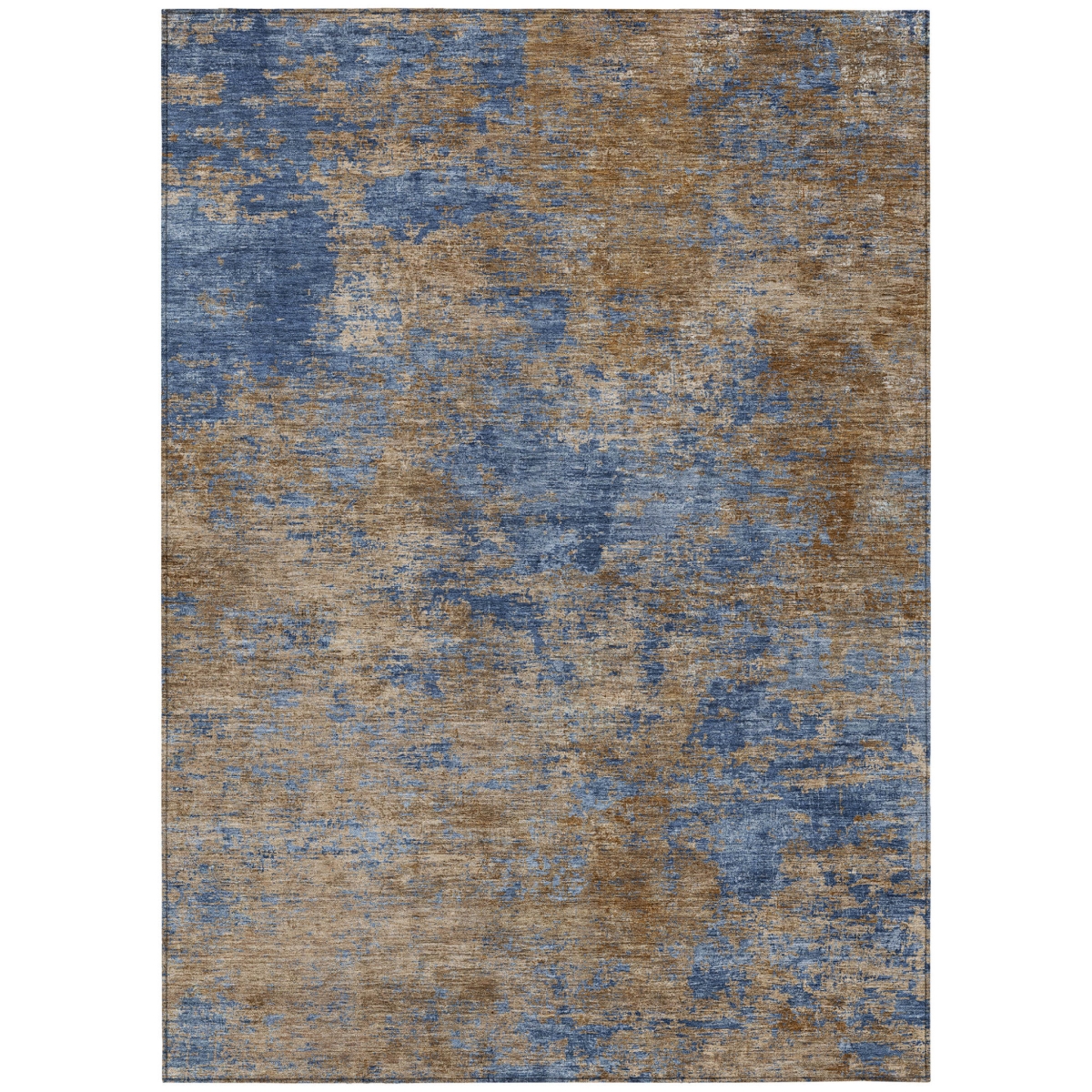 Abstract Washable Area Rug - Navy Blue & Brown - 5 x 8 ft - Stain Resistant