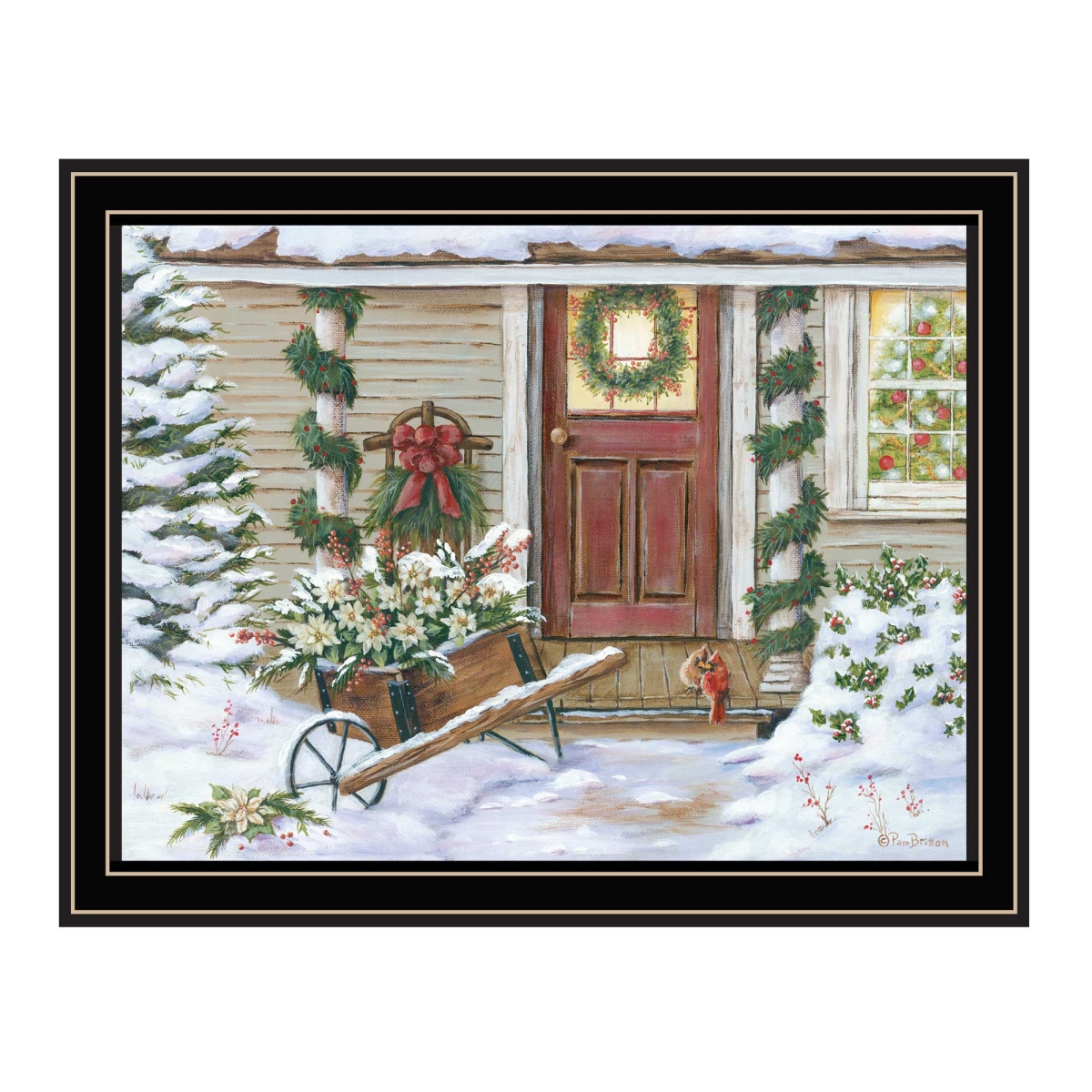 572091 Decorated Holiday Porch Black Framed Wall Art
