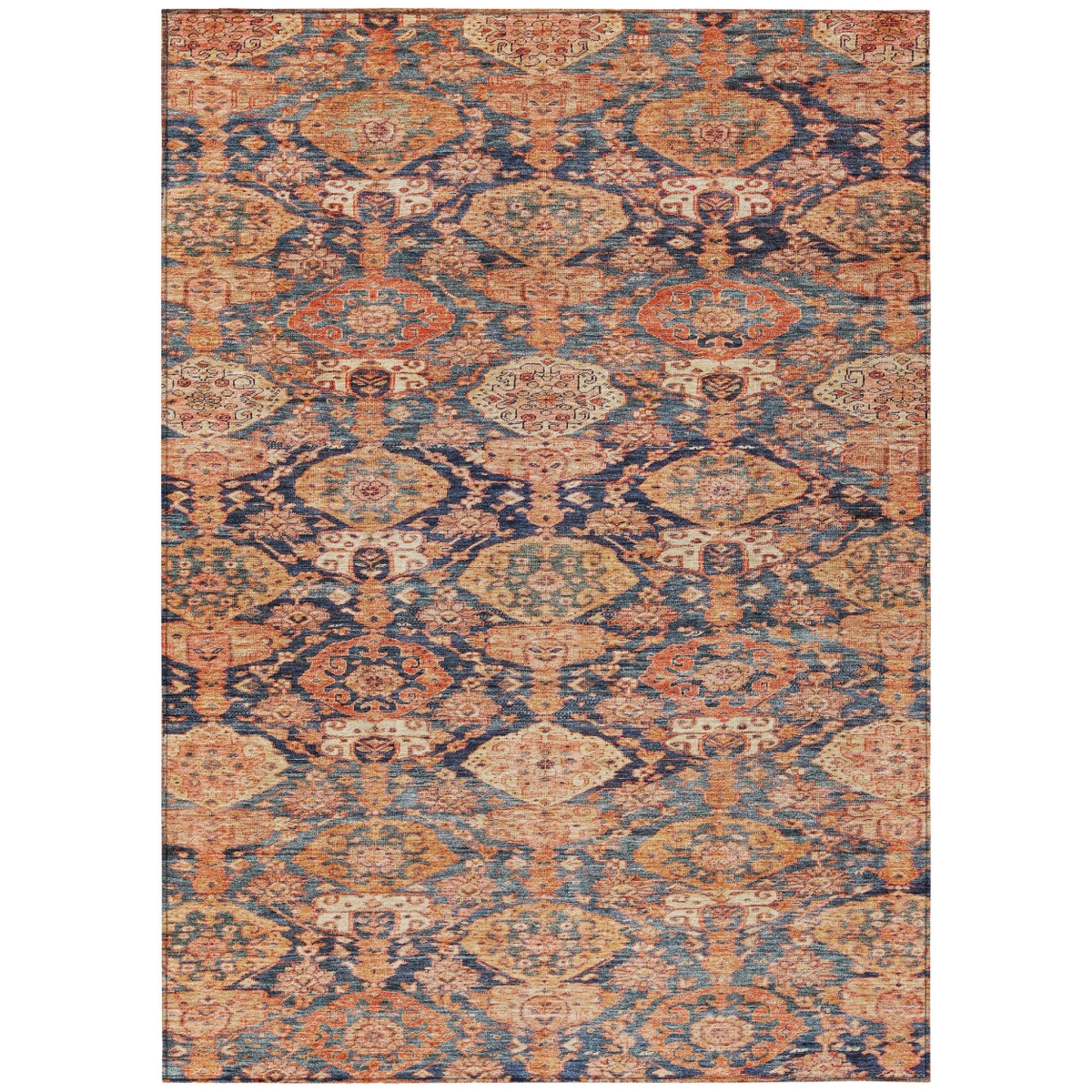 603393 9 x 12 ft. Terra Cotta & Charcoal Damask Washable Indoor & Outdoor Rectangle Area Rug
