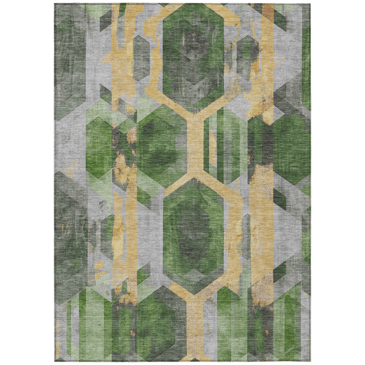 618745 3 x 5 ft. Green, Gold & Silver Geometric Washable Indoor & Outdoor Rectangle Area Rug